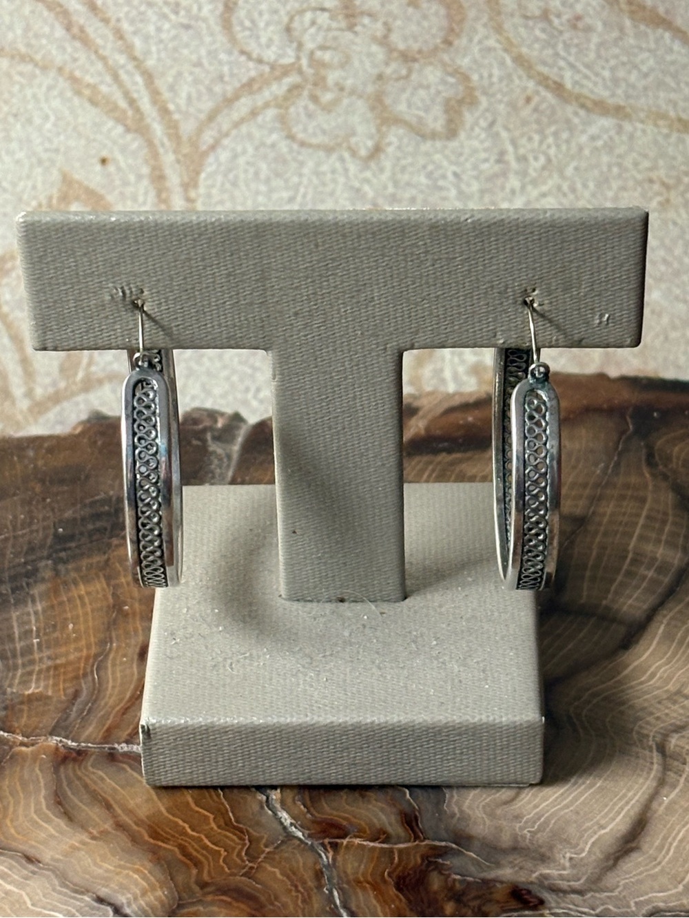 Sterling Silver Textured Hoop Earrings